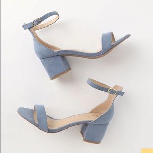 Lulus, Blue Suede Harper Ankle Strap Heels